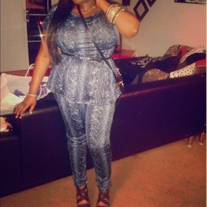 2-Piece Set with Peplum Top and Long Pants